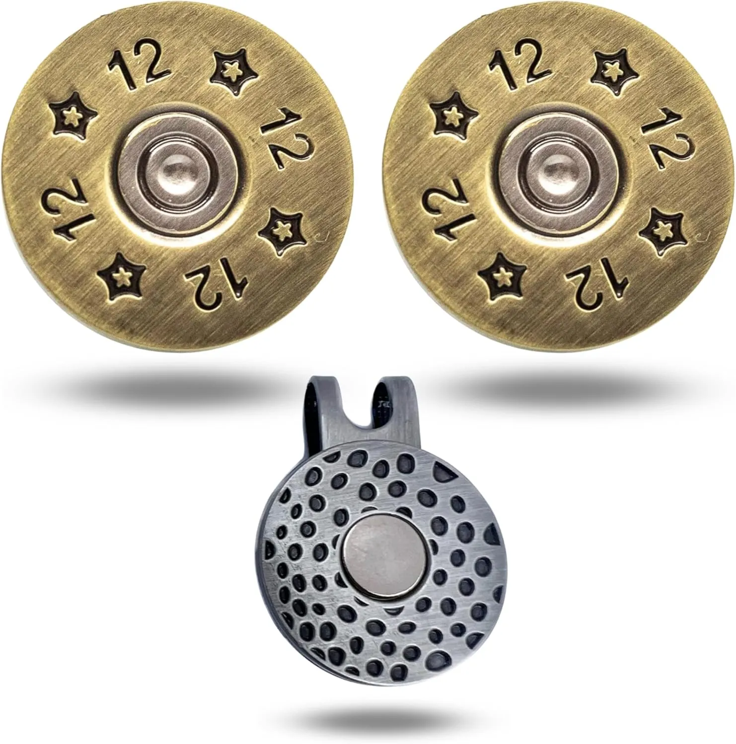 12 Gauge Unique Magnetic Metal Golf Ball Marker Accessory with Hat Clip for Men and Women Shotgun