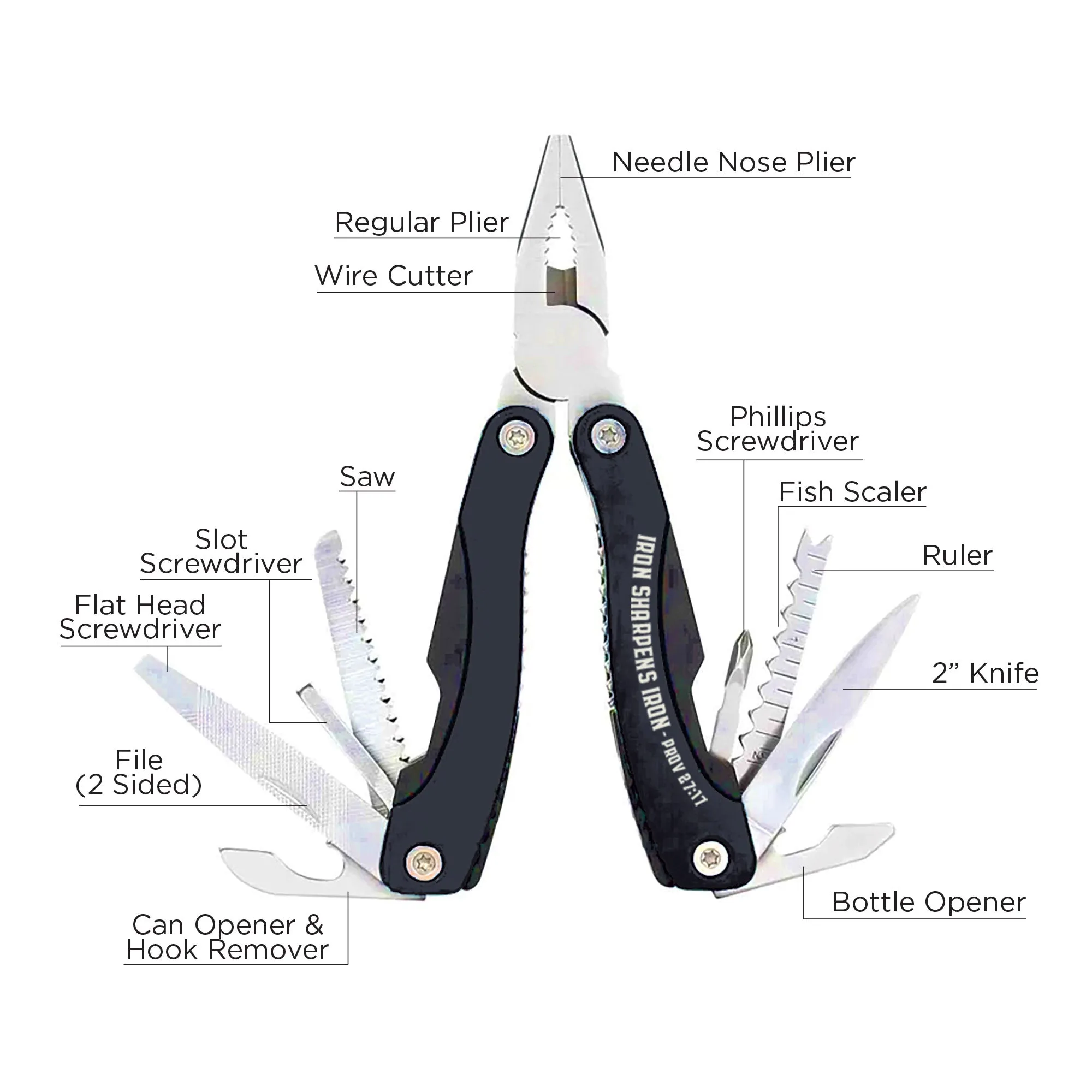 14-in-1 Scripture Multi-Tools - Iron Sharpens Iron: Prov. 27:17
