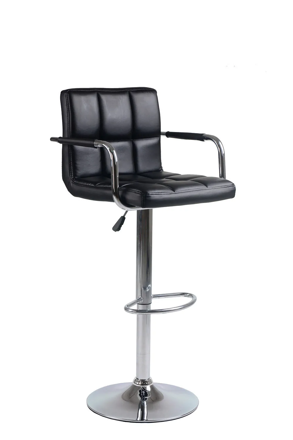 2 Black Adjustable Leather Bar Stools with Metal Base- Model #7730