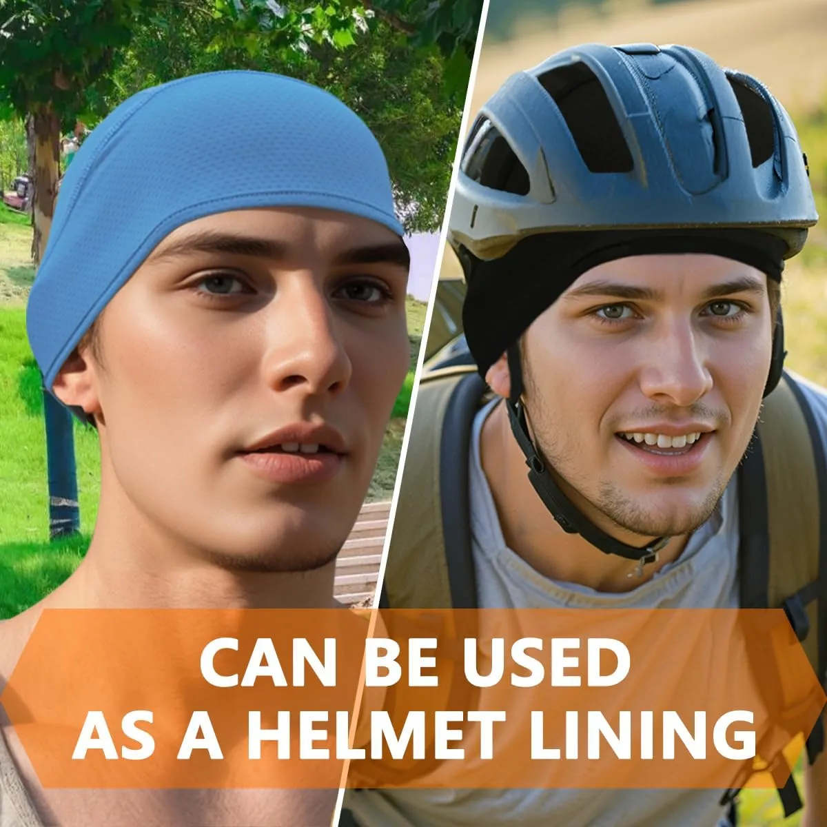 2 Pieces Skull Cap for Men Women Helmet Liner Cooling Hat Beanie Breathable Running Cycling Hat