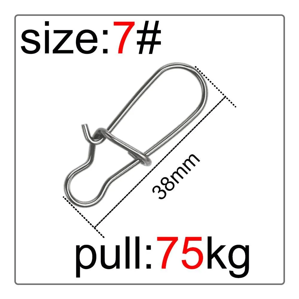 50 Pcs Fishing Swivel Connector Hooks Line Clip Lock Stainless Steel