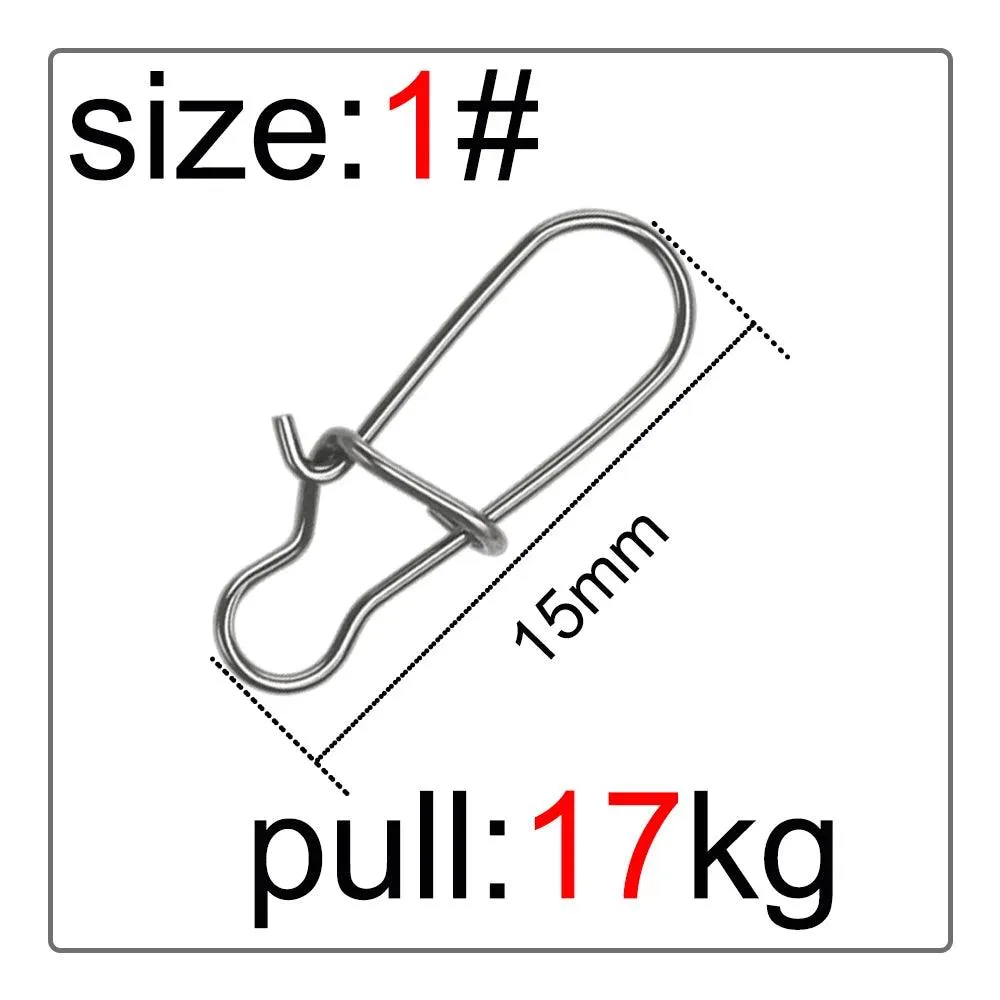 50 Pcs Fishing Swivel Connector Hooks Line Clip Lock Stainless Steel