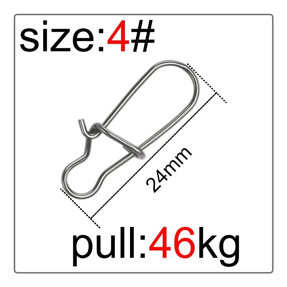 50 Pcs Fishing Swivel Connector Hooks Line Clip Lock Stainless Steel