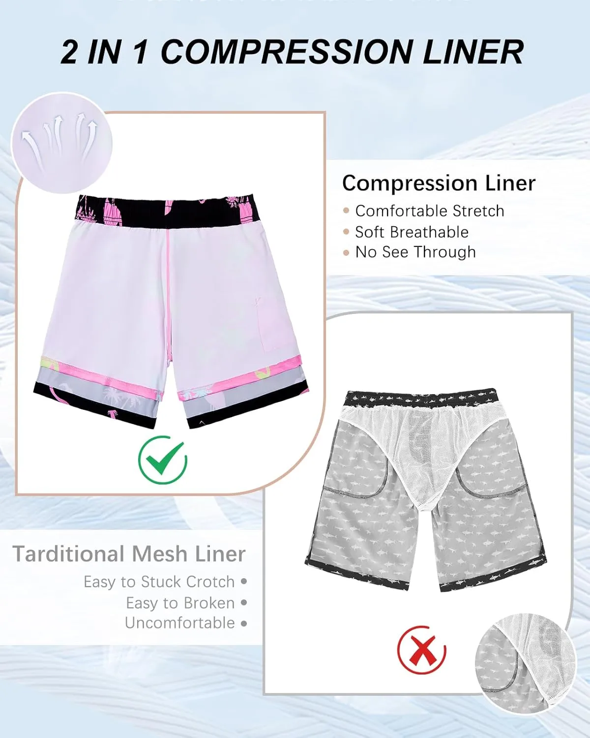 American Trends Mens Swim Trunks with Compression Liner Board Shorts for Men Quick Dry Swimsuits Bathing Suit Swimwear M-XXL