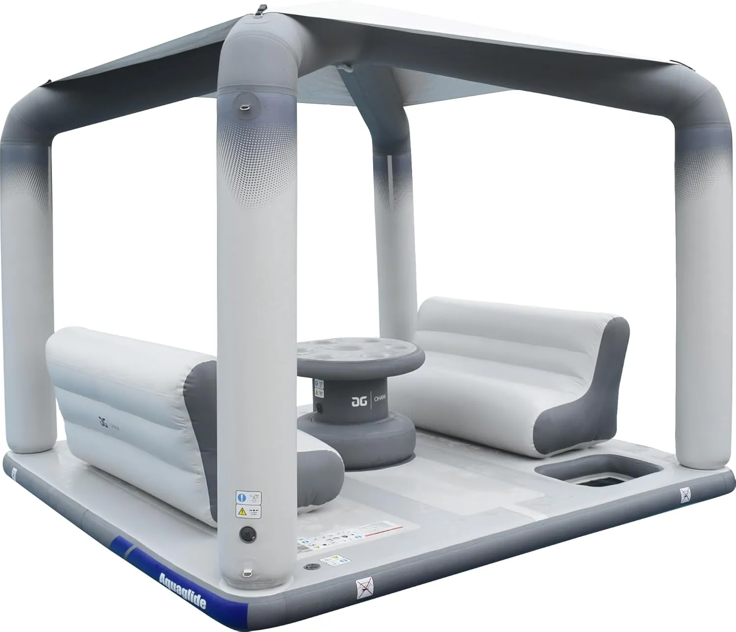 AQUAGLIDE Ohana Lounge CX3 - Floating Lounge Area Platform with Table, Seats, Cupholders and Canopy