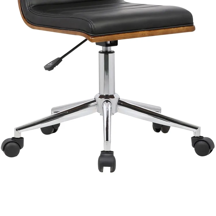 Armen Living Bowie Mid-Century Office Chair in Chrome finish with Black Faux Leather and Walnut Veneer Back LCBOOFCHBLACK