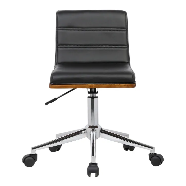 Armen Living Bowie Mid-Century Office Chair in Chrome finish with Black Faux Leather and Walnut Veneer Back LCBOOFCHBLACK