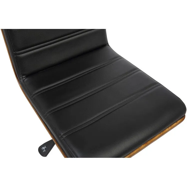 Armen Living Bowie Mid-Century Office Chair in Chrome finish with Black Faux Leather and Walnut Veneer Back LCBOOFCHBLACK