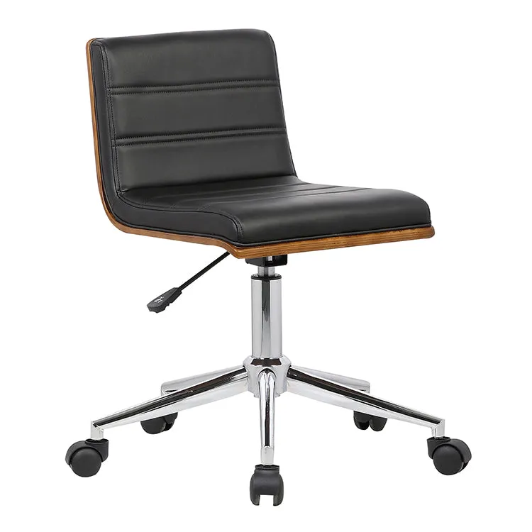 Armen Living Bowie Mid-Century Office Chair in Chrome finish with Black Faux Leather and Walnut Veneer Back LCBOOFCHBLACK