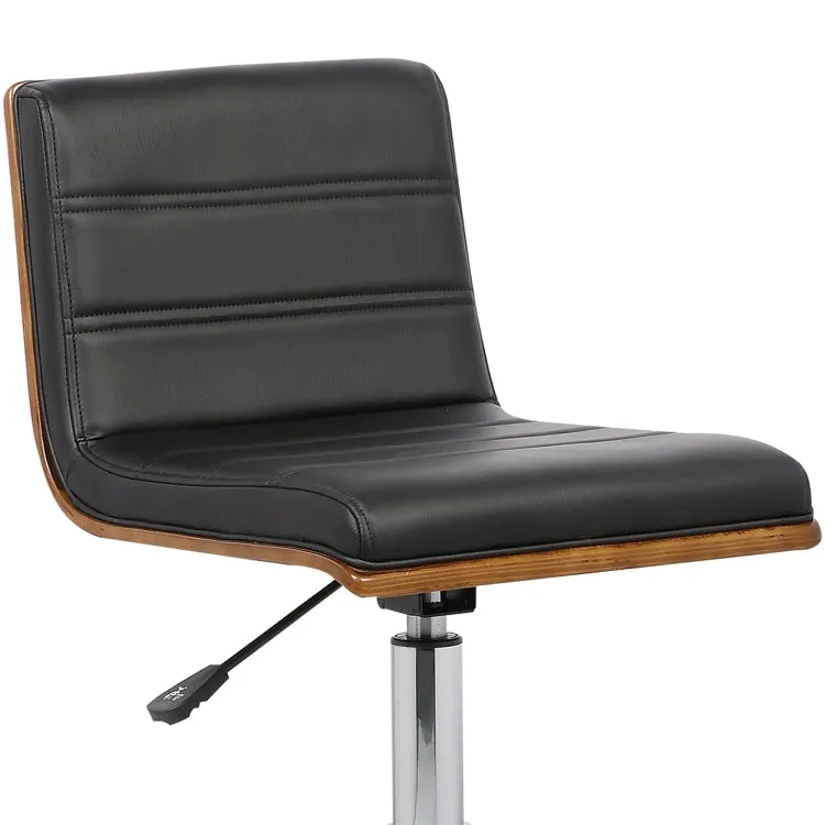 Armen Living Bowie Mid-Century Office Chair in Chrome finish with Black Faux Leather and Walnut Veneer Back LCBOOFCHBLACK
