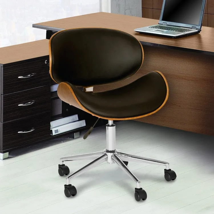 Armen Living Daphne Modern Office Chair In Chrome Finish with Black Faux Leather And Walnut Veneer Back LCDAOFCHBL