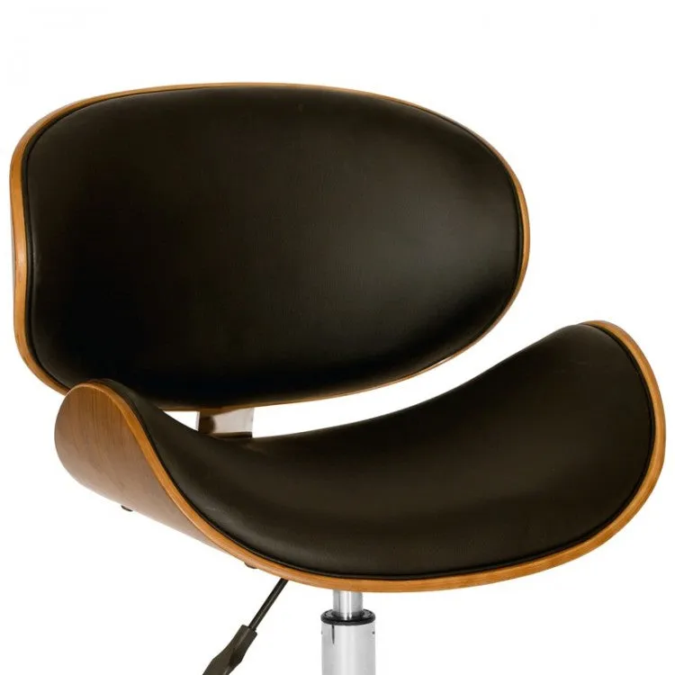 Armen Living Daphne Modern Office Chair In Chrome Finish with Black Faux Leather And Walnut Veneer Back LCDAOFCHBL