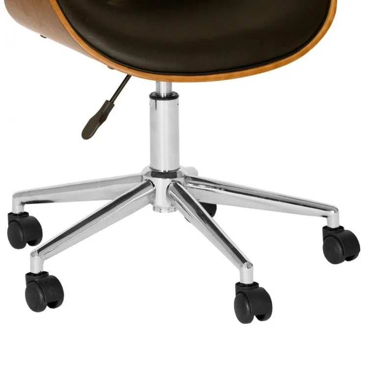 Armen Living Daphne Modern Office Chair In Chrome Finish with Black Faux Leather And Walnut Veneer Back LCDAOFCHBL