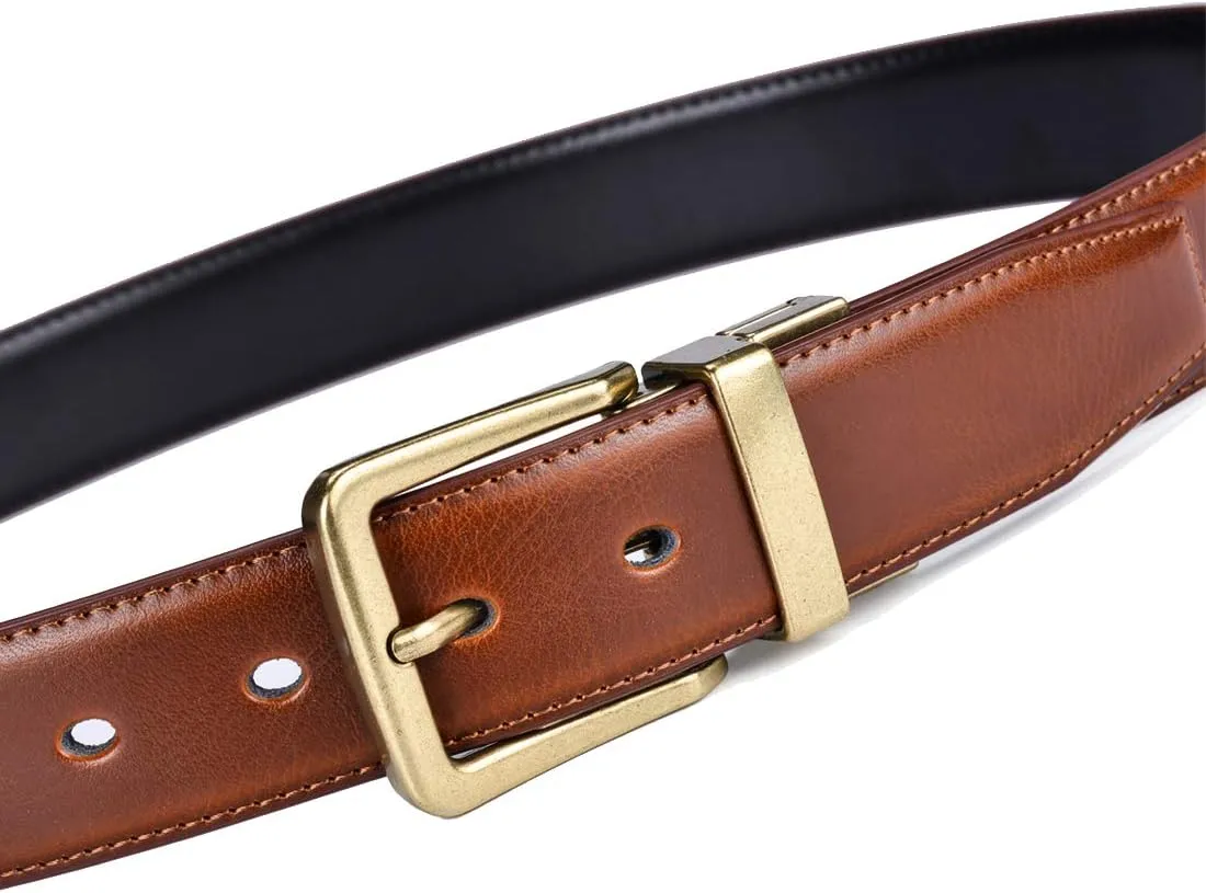 Beltox Mens Belts Reversible Leather 1.25 Wide 1 for 2 Rotate Buckle Gift Box
