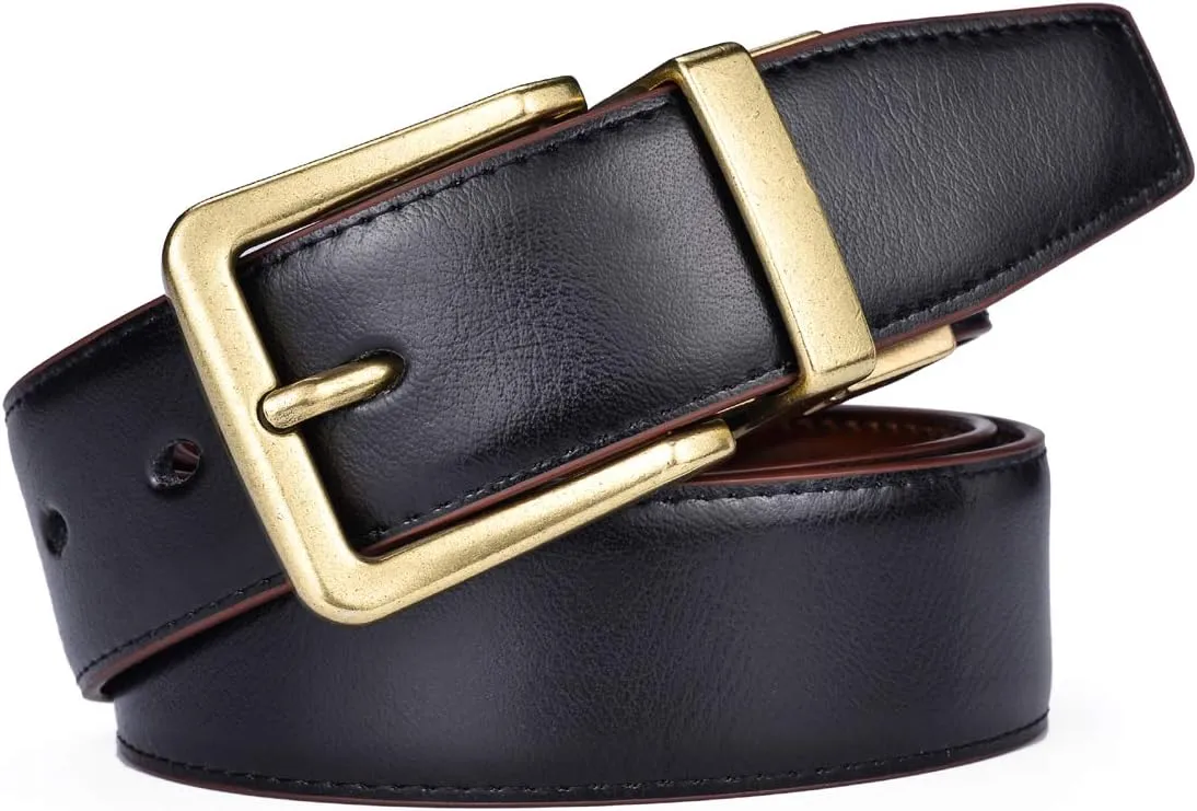 Beltox Mens Belts Reversible Leather 1.25 Wide 1 for 2 Rotate Buckle Gift Box