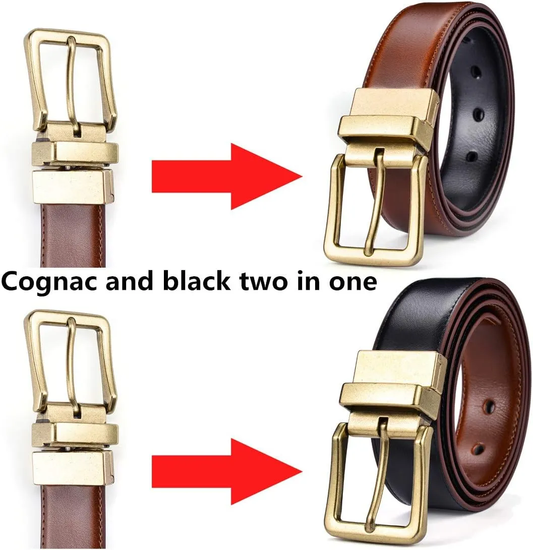 Beltox Mens Belts Reversible Leather 1.25 Wide 1 for 2 Rotate Buckle Gift Box