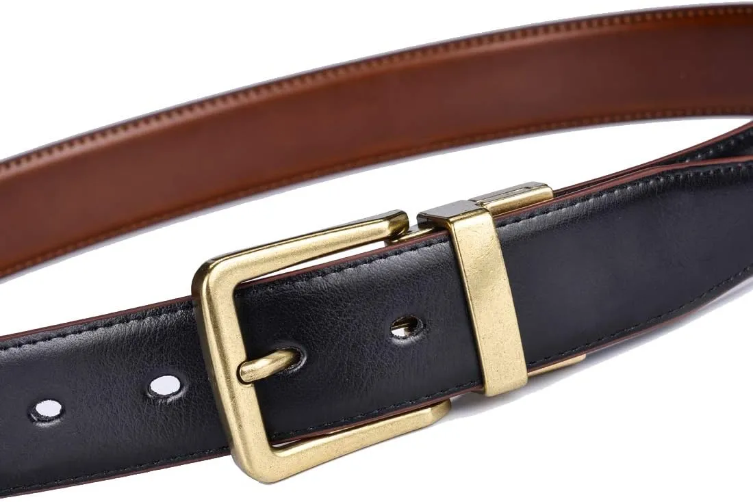 Beltox Mens Belts Reversible Leather 1.25 Wide 1 for 2 Rotate Buckle Gift Box