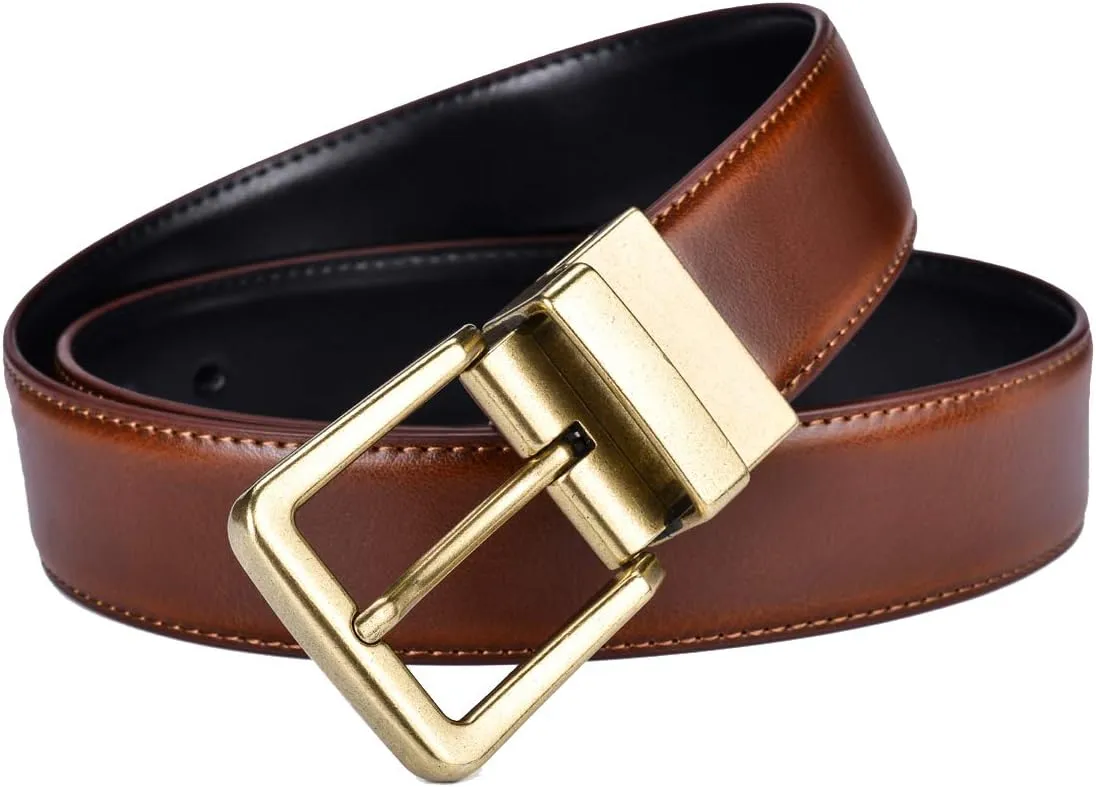 Beltox Mens Belts Reversible Leather 1.25 Wide 1 for 2 Rotate Buckle Gift Box