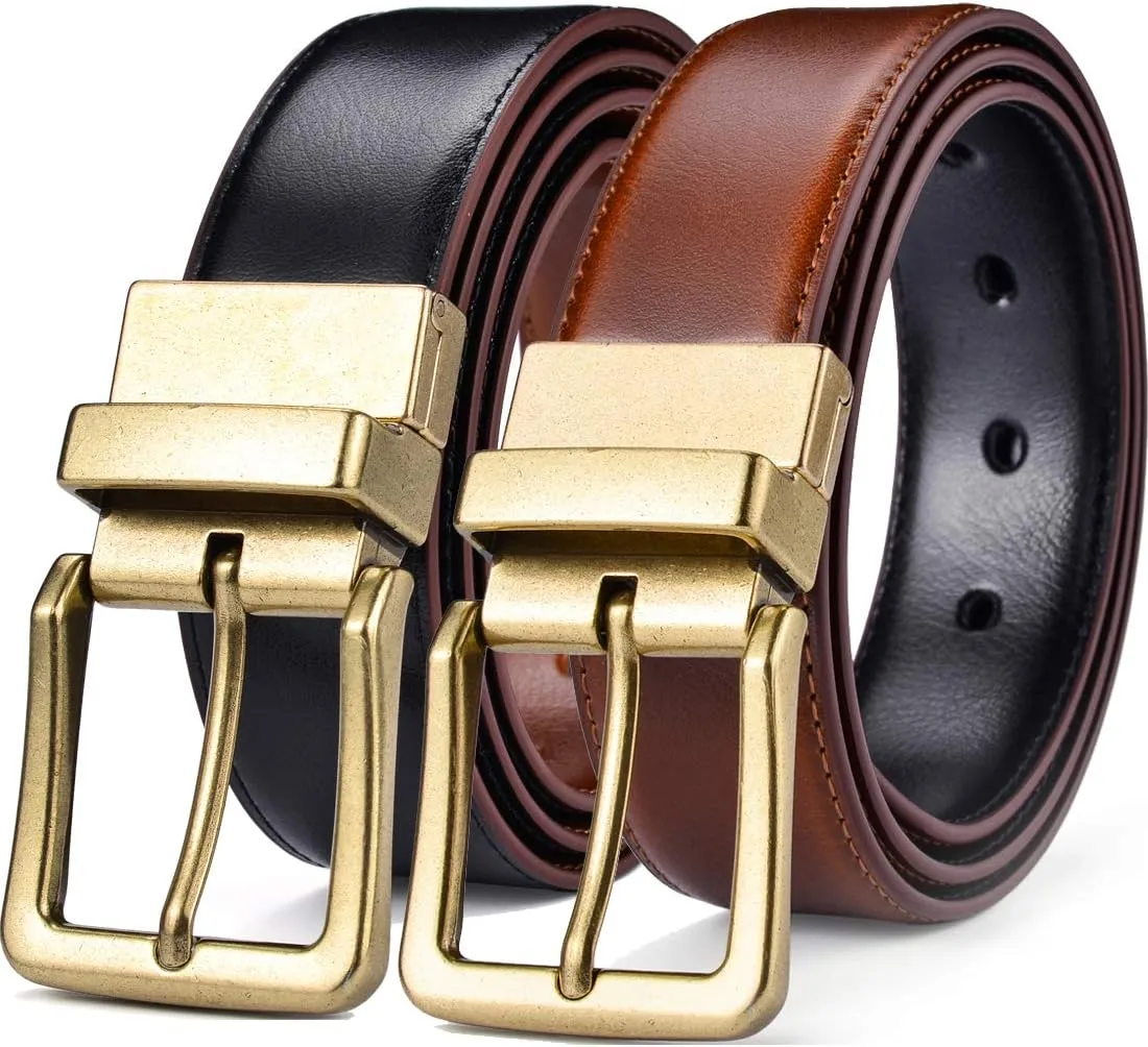 Beltox Mens Belts Reversible Leather 1.25 Wide 1 for 2 Rotate Buckle Gift Box