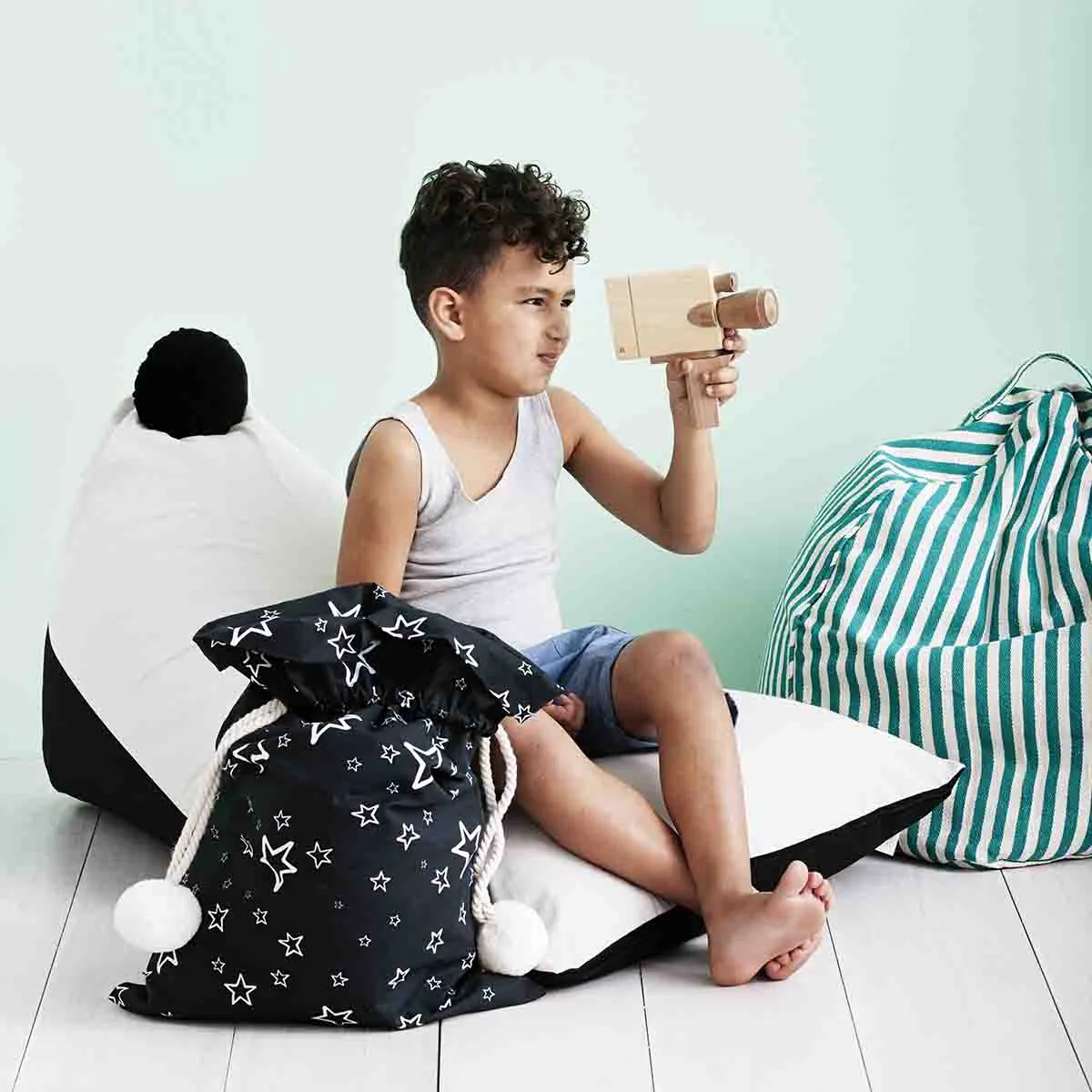 Black/Grey Pom Pom Bean Bag Cover