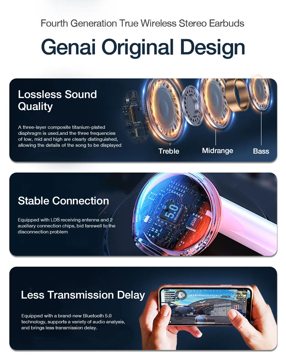 Bluetooth 5.0 True Wireless Earbuds with Charging Box Waterproof Earphone Volume Control Mini TWS Headphone Handsfree for Sports