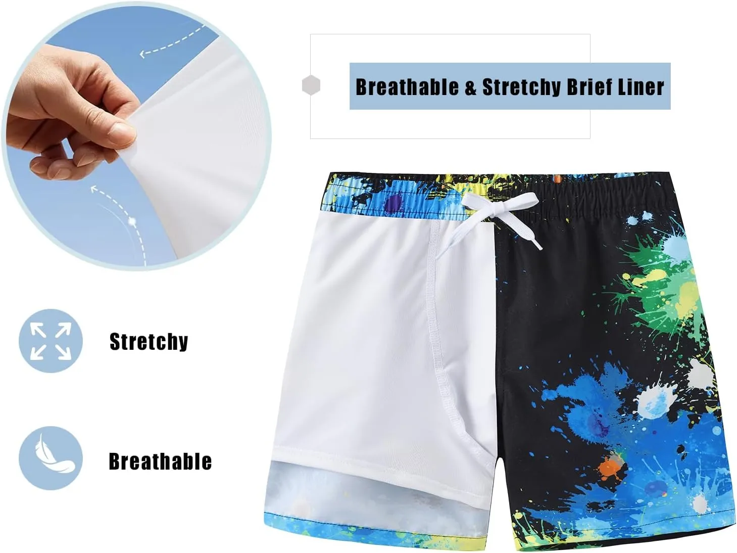 Boys Swim Trunks with Compression Liner for Kids Boys Quick Dry Board Shorts Beach Shorts Swimwear 3-16 Years