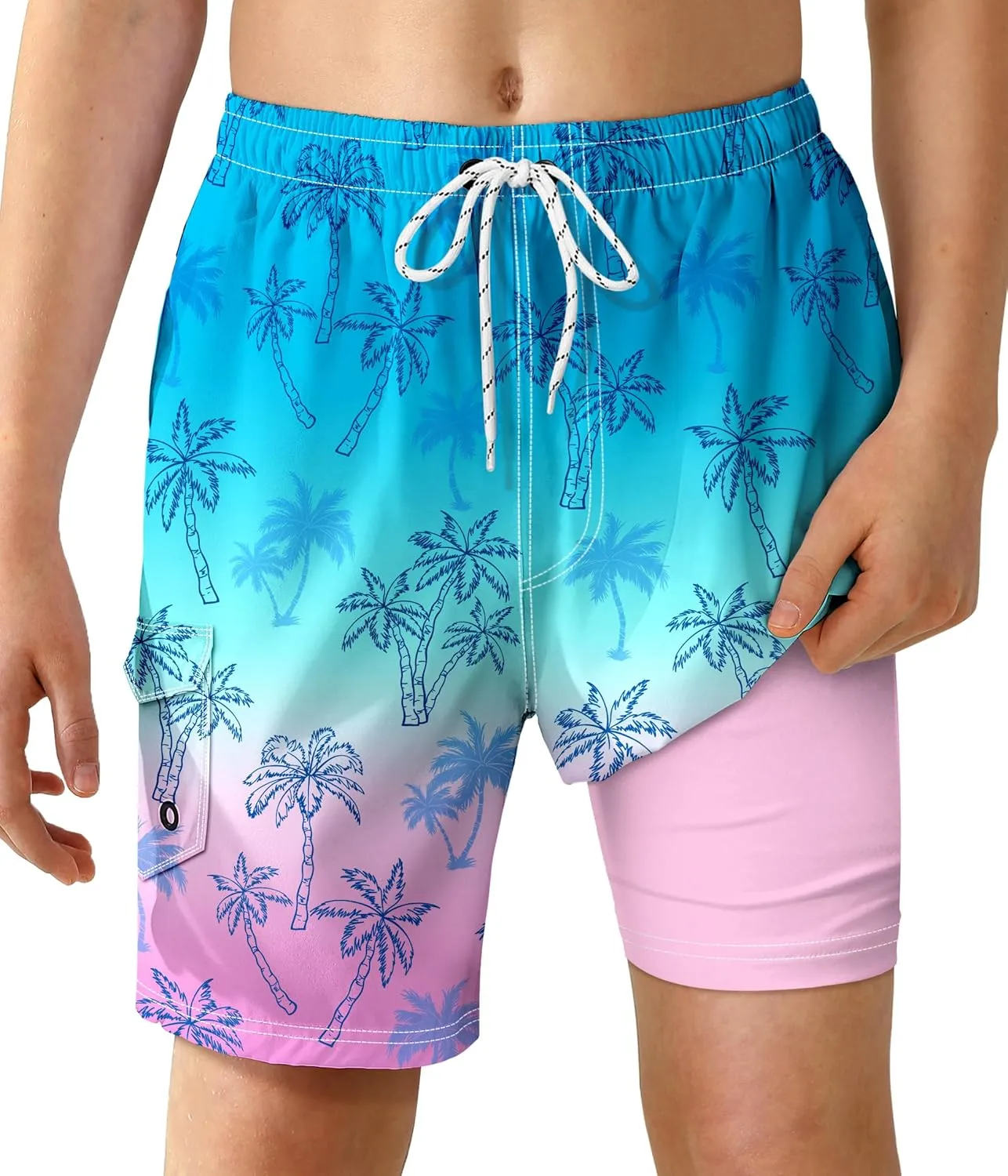 Boys Swim Trunks with Compression Liner Quick Dry Swim Shorts Summer Beach Shorts