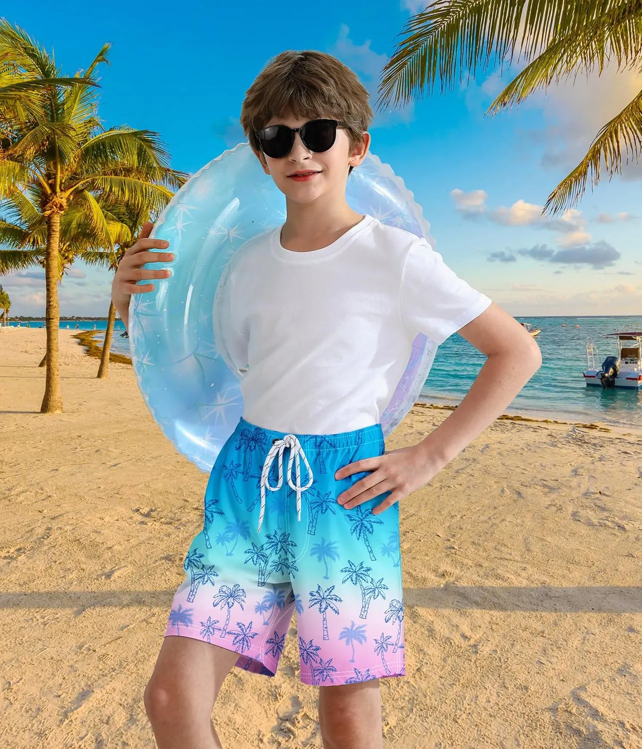 Boys Swim Trunks with Compression Liner Quick Dry Swim Shorts Summer Beach Shorts