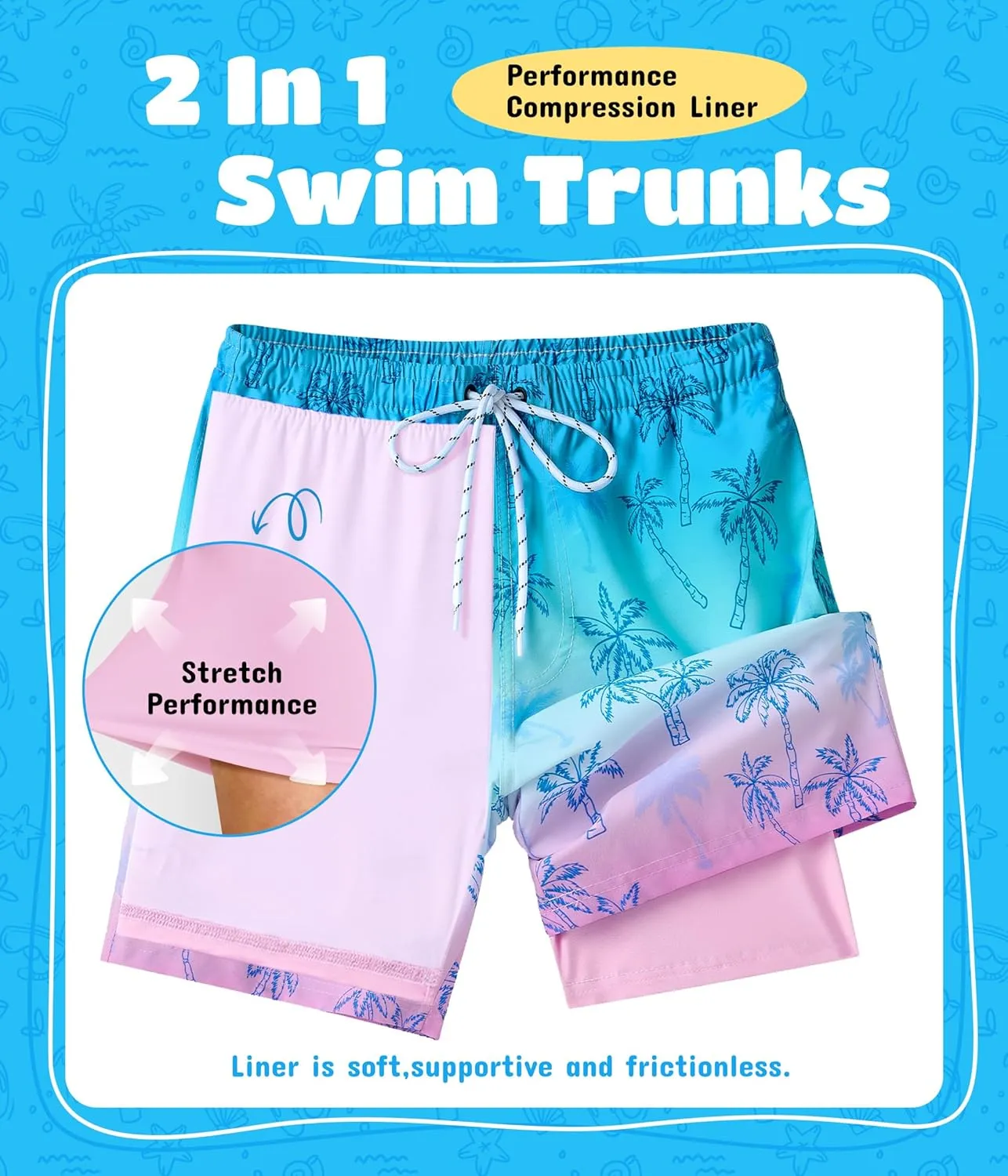 Boys Swim Trunks with Compression Liner Quick Dry Swim Shorts Summer Beach Shorts