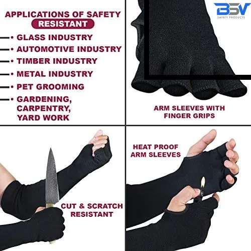 BSV Kevlar Arm Protection Mechanic Sleeves- Heat, Scratch & Cut Resistant Arm Safety Sleeves with Finger Opening - Bite Proof- 18 Inches, Black-1 Pair