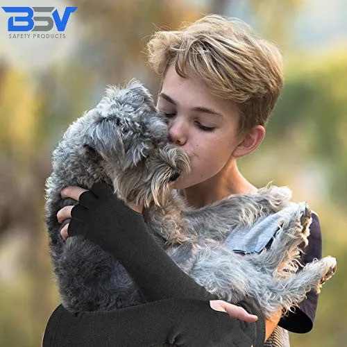 BSV Kevlar Arm Protection Mechanic Sleeves- Heat, Scratch & Cut Resistant Arm Safety Sleeves with Finger Opening - Bite Proof- 18 Inches, Black-1 Pair