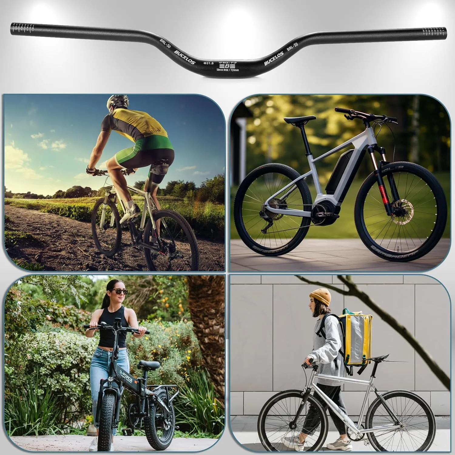 BUCKLOS Mountain Bike MTB Handlebars 25.4/31.8mm - 20/30/50/90/100/120/160mm Rise Aluminum Alloy Handlebar - 720/780mm Extra Long Bicycle Riser HandleBars for E-Bike Folding Bike Downhill Racing.