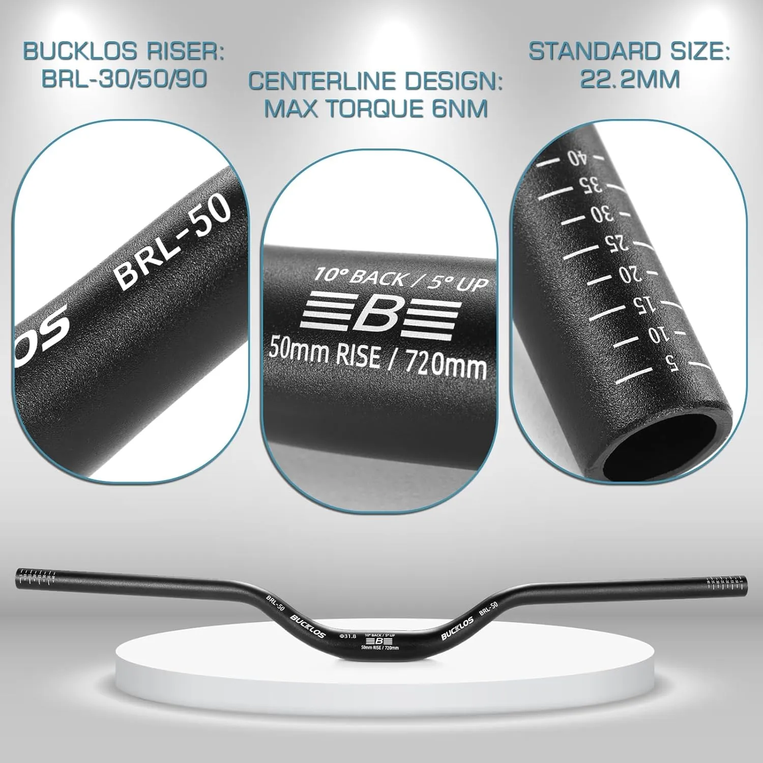 BUCKLOS Mountain Bike MTB Handlebars 25.4/31.8mm - 20/30/50/90/100/120/160mm Rise Aluminum Alloy Handlebar - 720/780mm Extra Long Bicycle Riser HandleBars for E-Bike Folding Bike Downhill Racing.