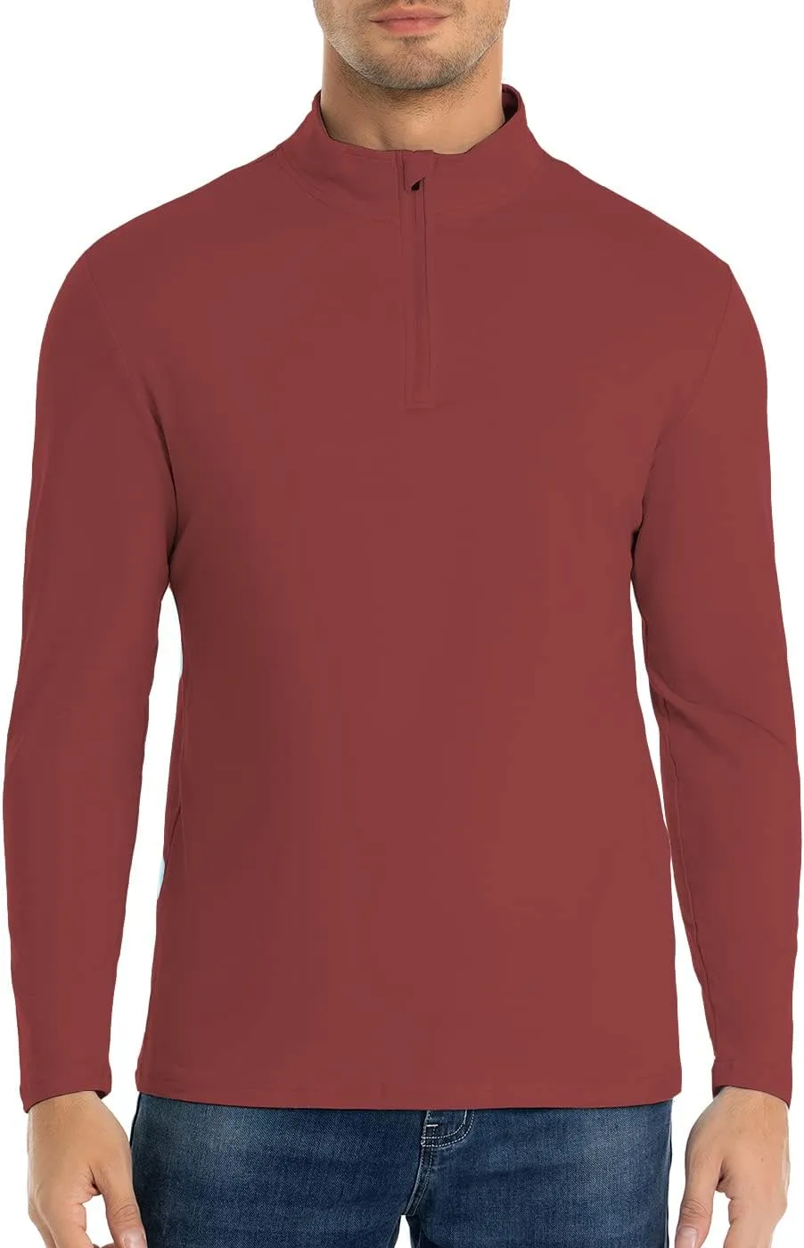 CARWORNIC Men's 1/4 Zip Pullover Long Sleeve Shirt Casual Slim Fit Stretch Cotton Mock Neck Work Golf Shirts
