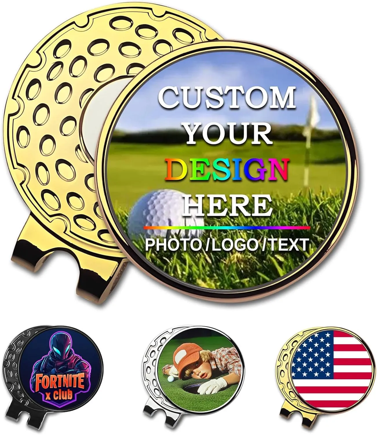 Custom Golf Ball Markers with Magnetic Hat Clip - Personalized Ball Marker Hat Clip with 1" Diameter Ball Marker Customized with Your Photo Logo Text Name