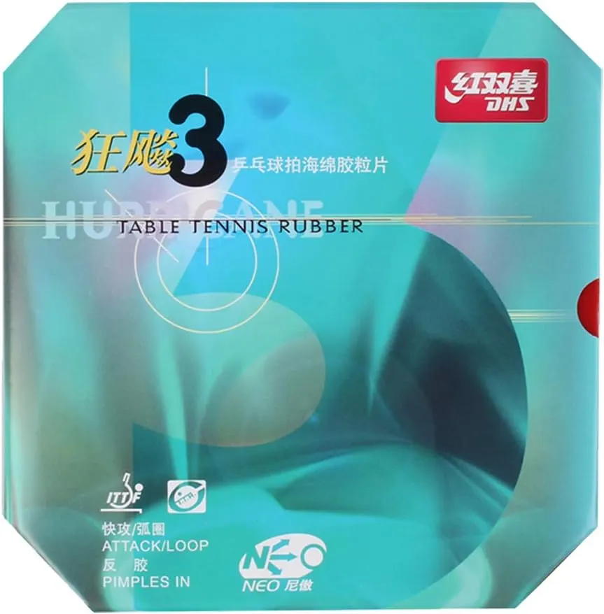 DHS Hurricane 3 NEO Table Tennis Rubber Sheet (Black/Red, 2.15/2.2 mm; Hardness: 39/40 / 41), with Ping Pong Rubber for competitions