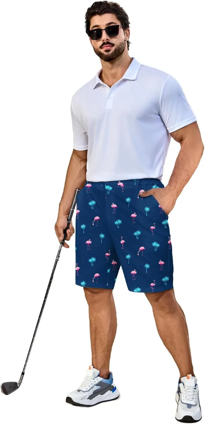Flamingo Mens Golf Shorts 7 inch Inseam Golf Shorts for Men Shorts with Zipper Pockets Dress Shorts