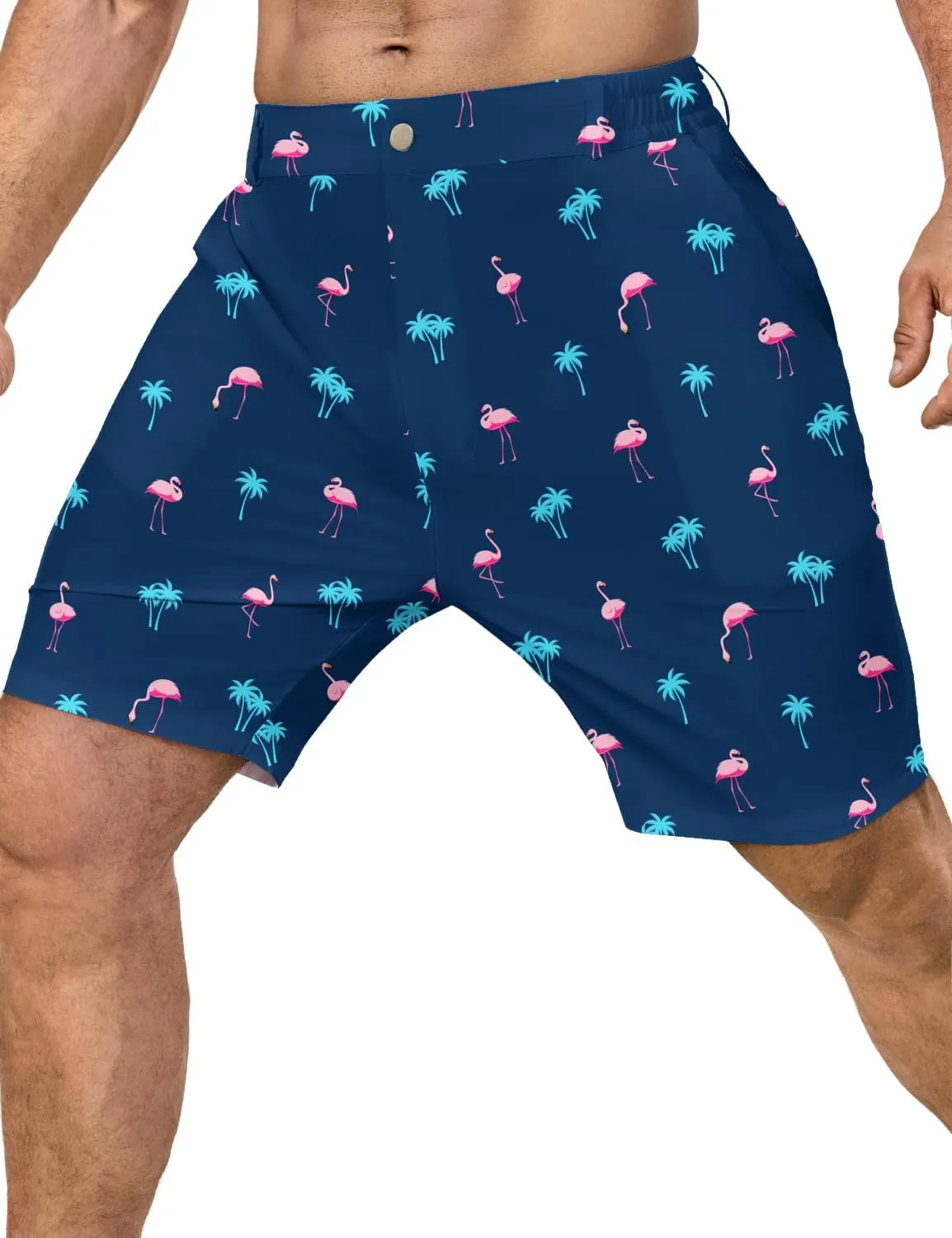 Flamingo Mens Golf Shorts 7 inch Inseam Golf Shorts for Men Shorts with Zipper Pockets Dress Shorts