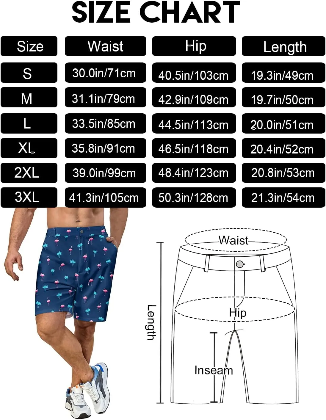 Flamingo Mens Golf Shorts 7 inch Inseam Golf Shorts for Men Shorts with Zipper Pockets Dress Shorts