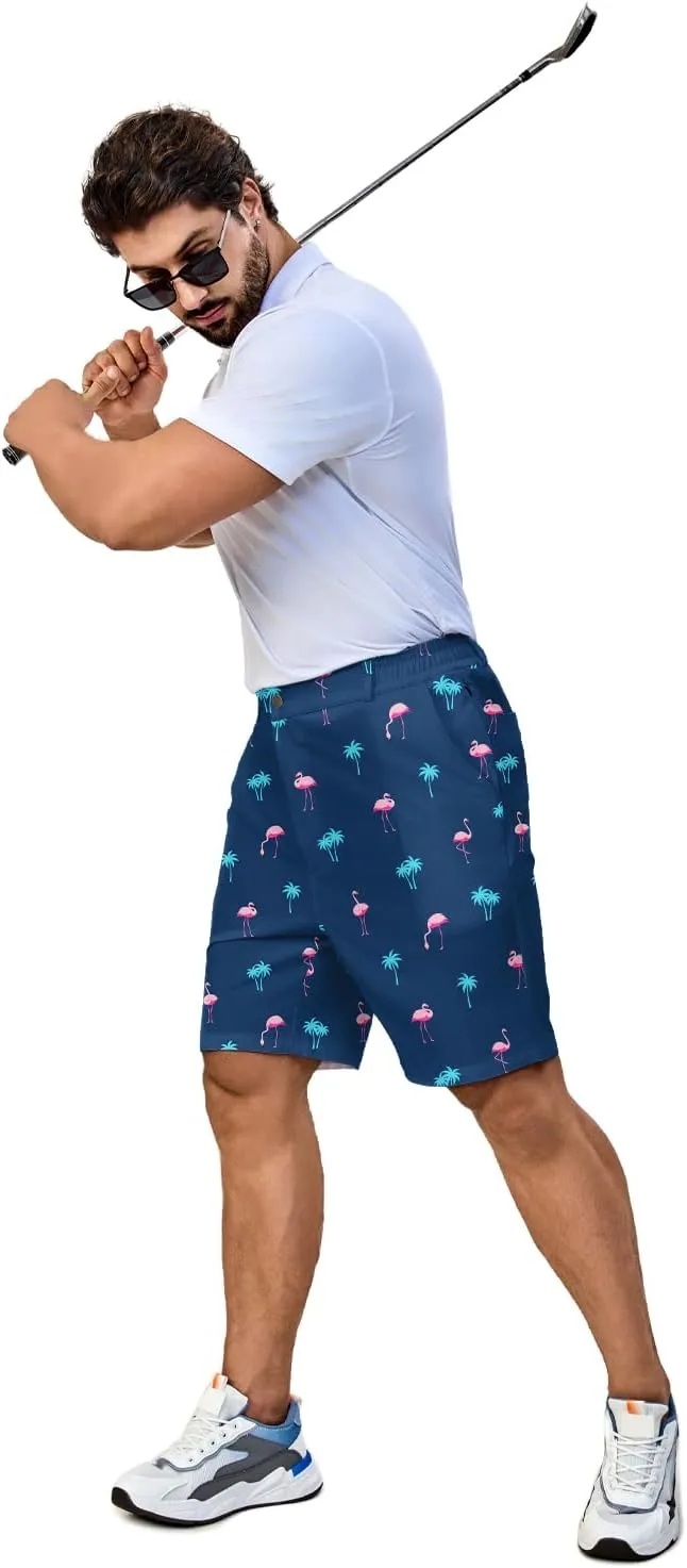 Flamingo Mens Golf Shorts 7 inch Inseam Golf Shorts for Men Shorts with Zipper Pockets Dress Shorts