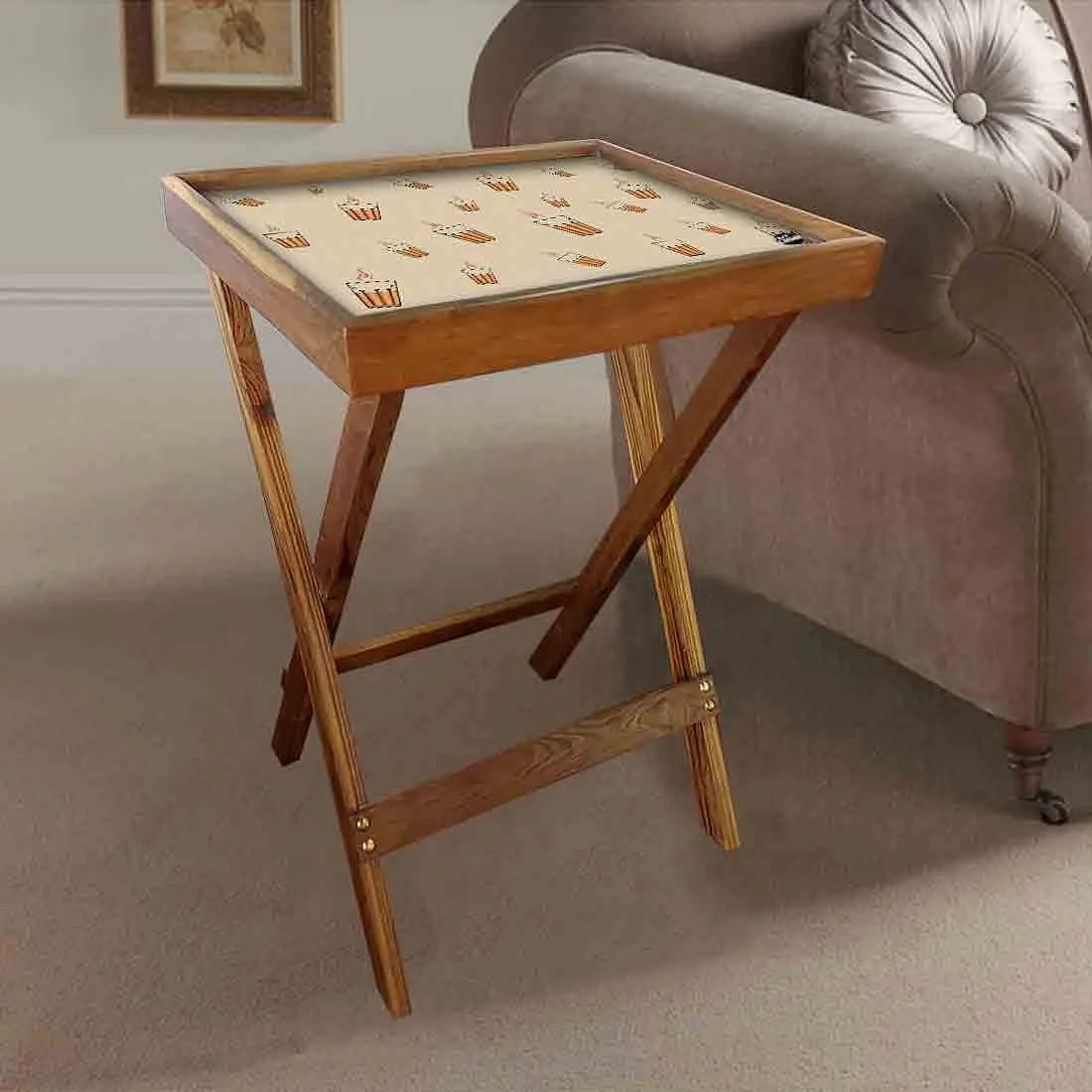 Foldable Side Table for TV Tray Tables Living Room - Tea