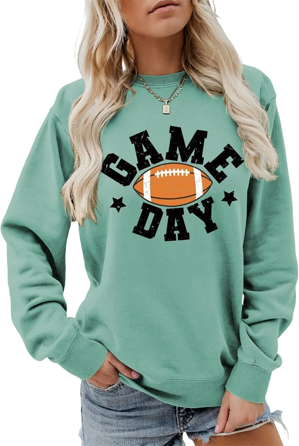 Game Day Sweatshirt Women Football Fan Shirt Letter Print Long Sleeve Casual Top Game Day Outfits For Women