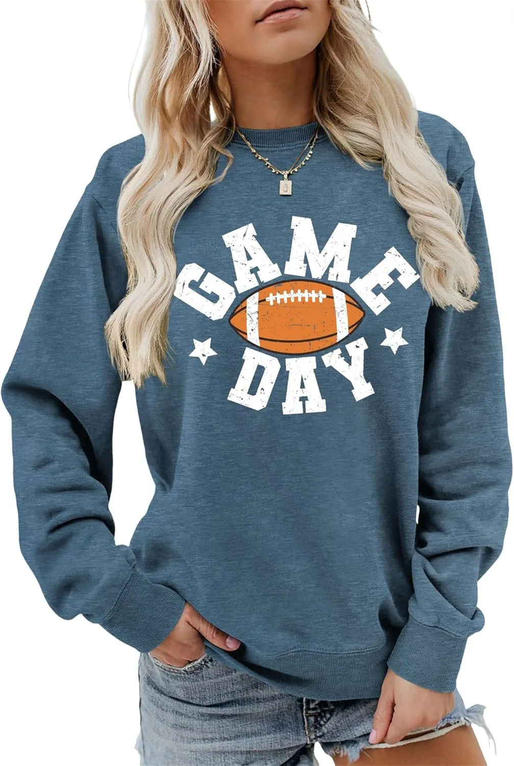 Game Day Sweatshirt Women Football Fan Shirt Letter Print Long Sleeve Casual Top Game Day Outfits For Women