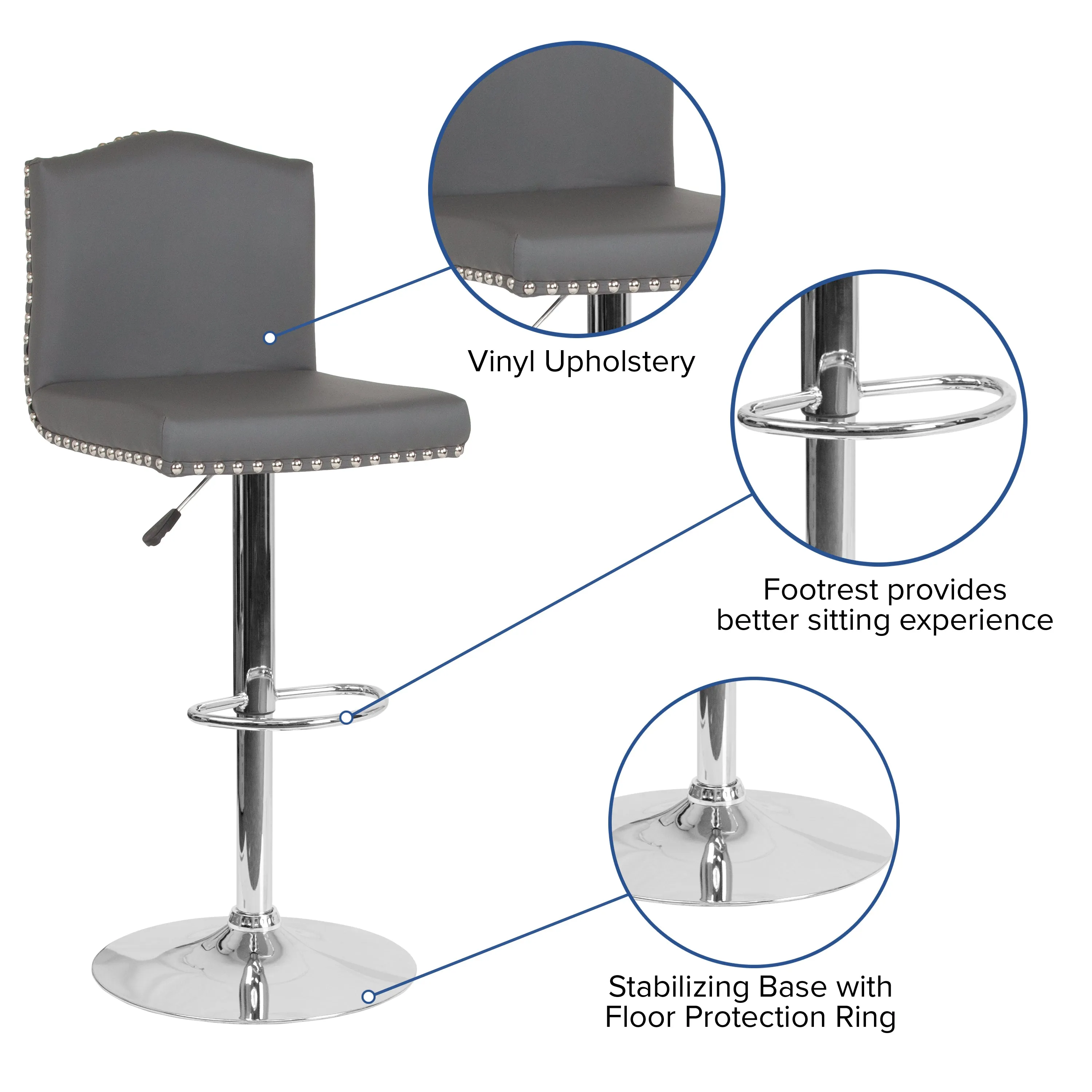 Gray Leather Barstool DS-8111-GRY-GG