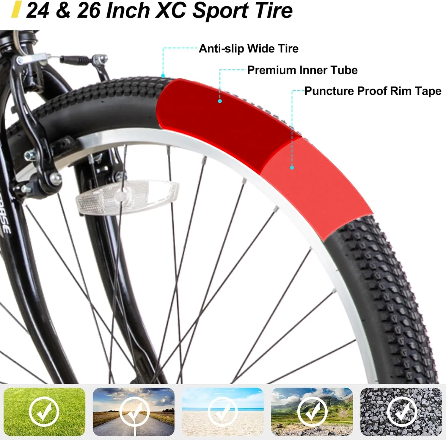 HH HILAND 24 26 inch Mountain Bike for Men Women, 21 Speeds High-Carbon Steel Frame, Sport Cycling MTB Bicycle for Adult