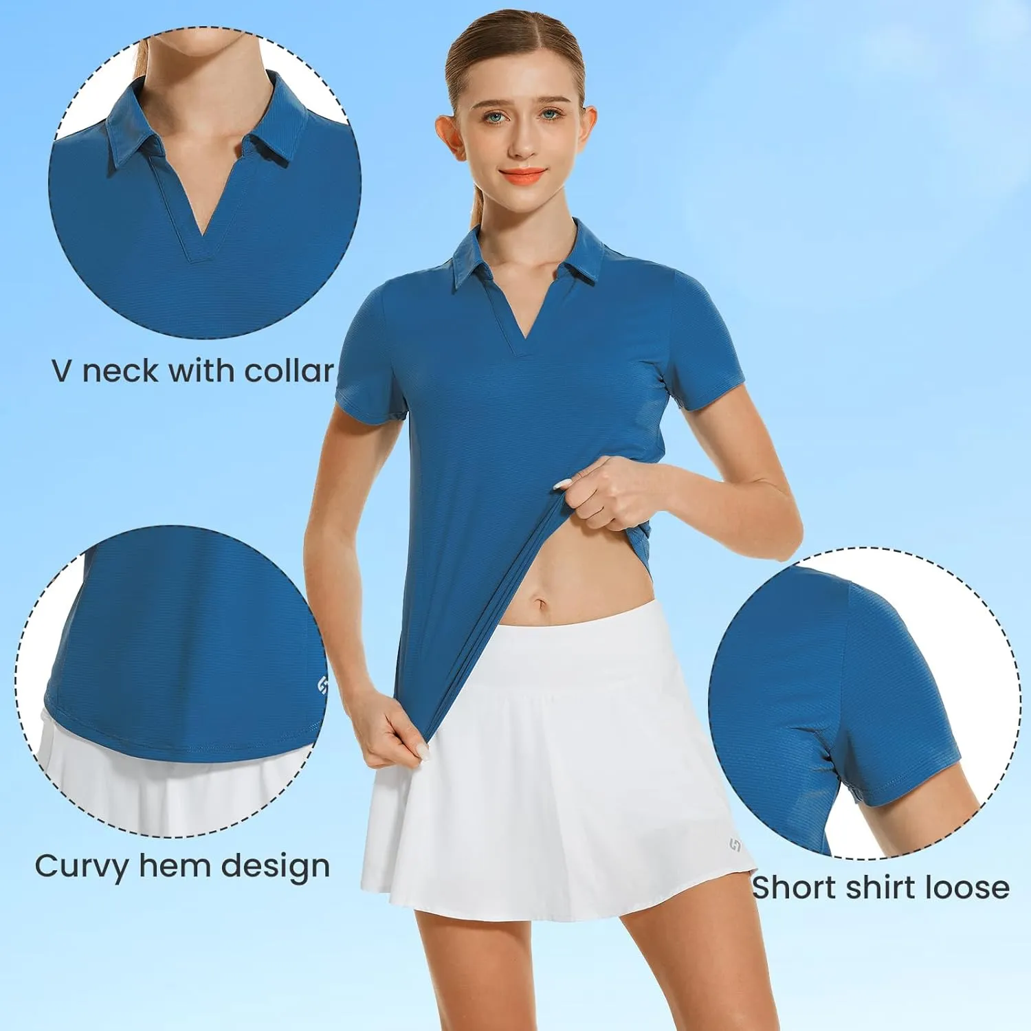 HODOSPORTS Women's Golf Polo Shirts Short Sleeve Collared V Neck Tennis Shirt Quick Dry Fit UPF 50  Golf Apparel Clothes