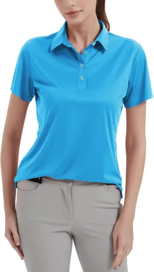 Idtswch Women's Polo Shirts UPF 50  Casual Work Quick Dry 4 Buttons Short Sleeve Collared Golf Shirt XS-4XL