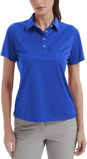 Idtswch Women's Polo Shirts UPF 50  Casual Work Quick Dry 4 Buttons Short Sleeve Collared Golf Shirt XS-4XL