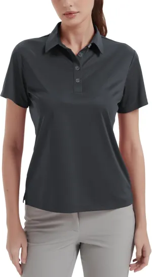 Idtswch Women's Polo Shirts UPF 50  Casual Work Quick Dry 4 Buttons Short Sleeve Collared Golf Shirt XS-4XL