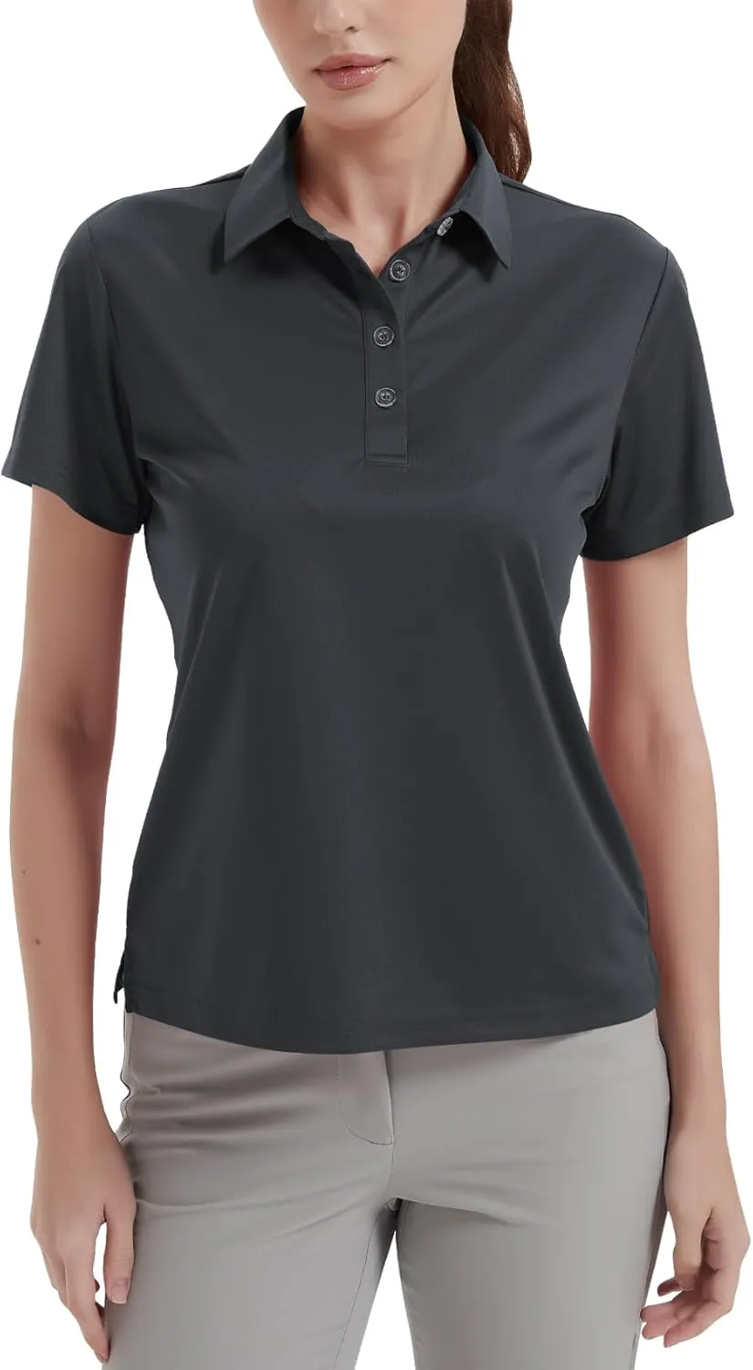 Idtswch Women's Polo Shirts UPF 50  Casual Work Quick Dry 4 Buttons Short Sleeve Collared Golf Shirt XS-4XL